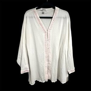 Christian Dior Vintage Cotton Pajama Nightshirt White Pink NEW Womens Large